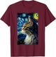 Starry Night Cat Van Gogh's Cat Vincent - Cat Lover Parodie T-Shirt - T-Shirt | Maroon