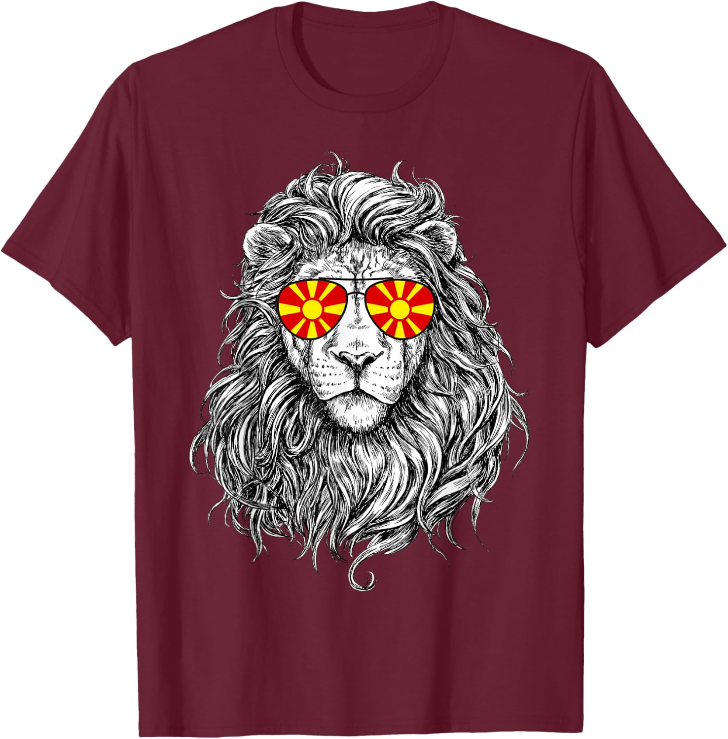North Macedonia Flag Lion Sunglasses North Macedonia Gifts T-Shirt - T-Shirt | Maroon