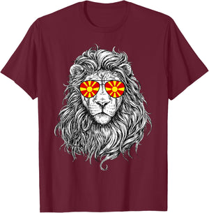 North Macedonia Flag Lion Sunglasses North Macedonia Gifts T-Shirt - T-Shirt | Maroon