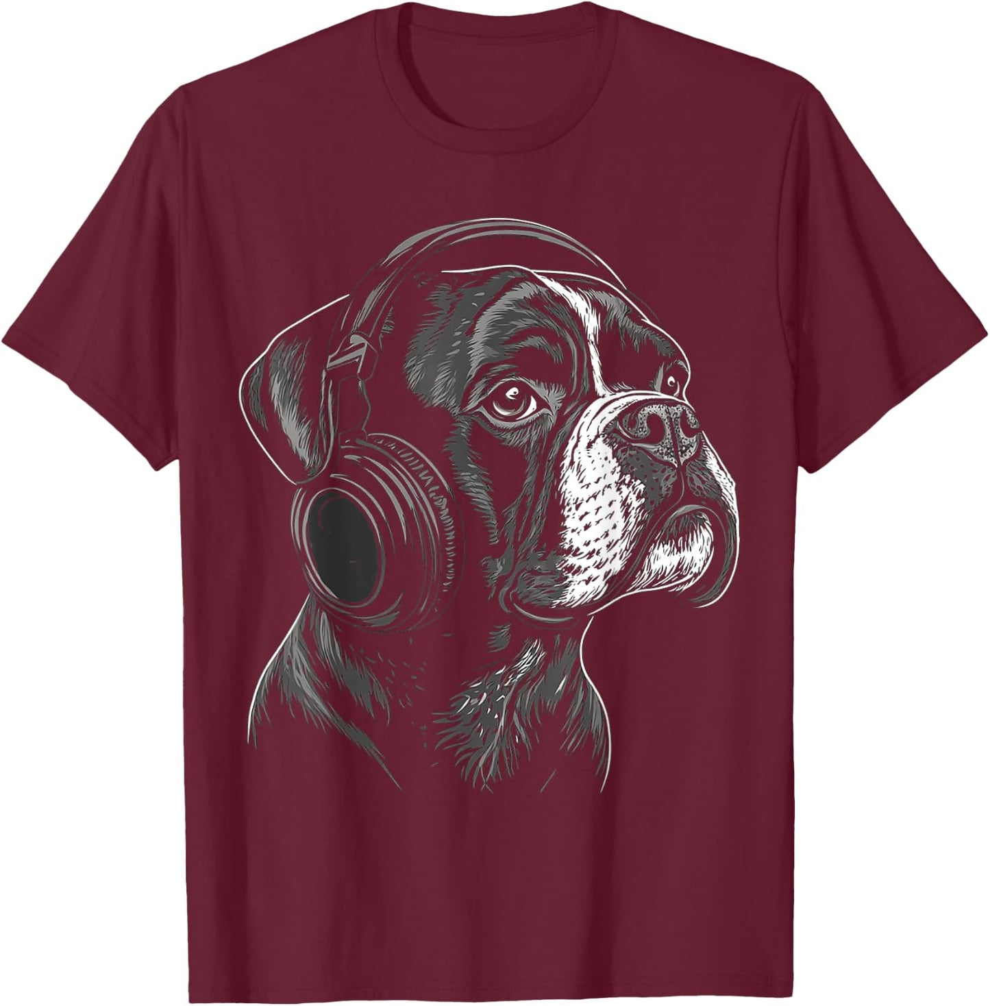 Boxer Chien Motif Animal Animalier Musique Casque Boxer T-Shirt - T-Shirt | Maroon