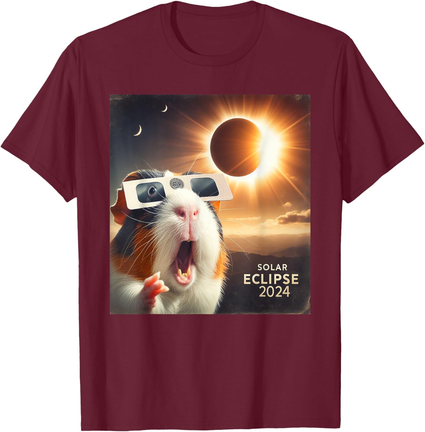 Funny Selfie Guinea Pig Kids Solar Eclipse T-Shirt - T-Shirt | Maroon