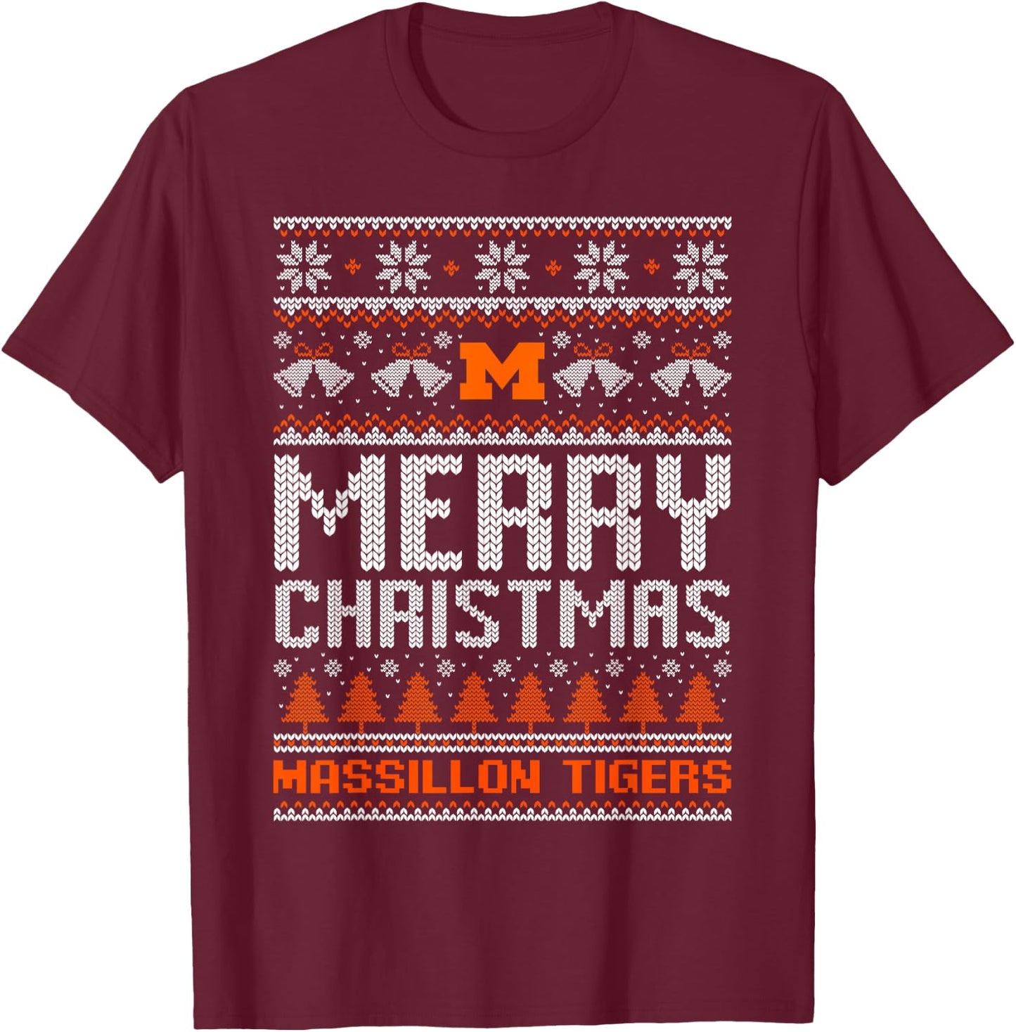 Massillon Tigers Logo Merry Christmas Ugly Sweater HS T-Shirt - T-Shirt | Maroon