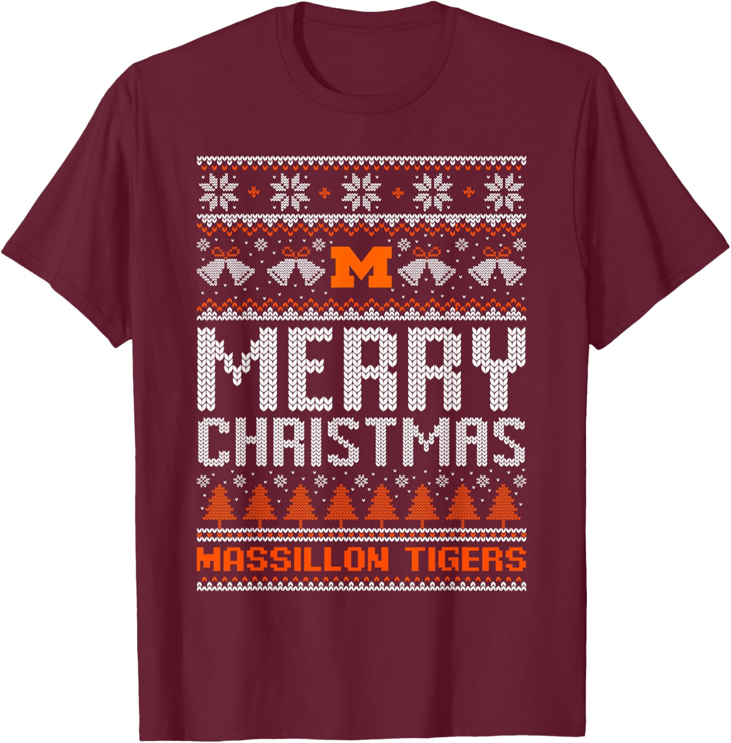 Massillon Tigers Logo Merry Christmas Ugly Sweater HS T-Shirt - T-Shirt | Maroon