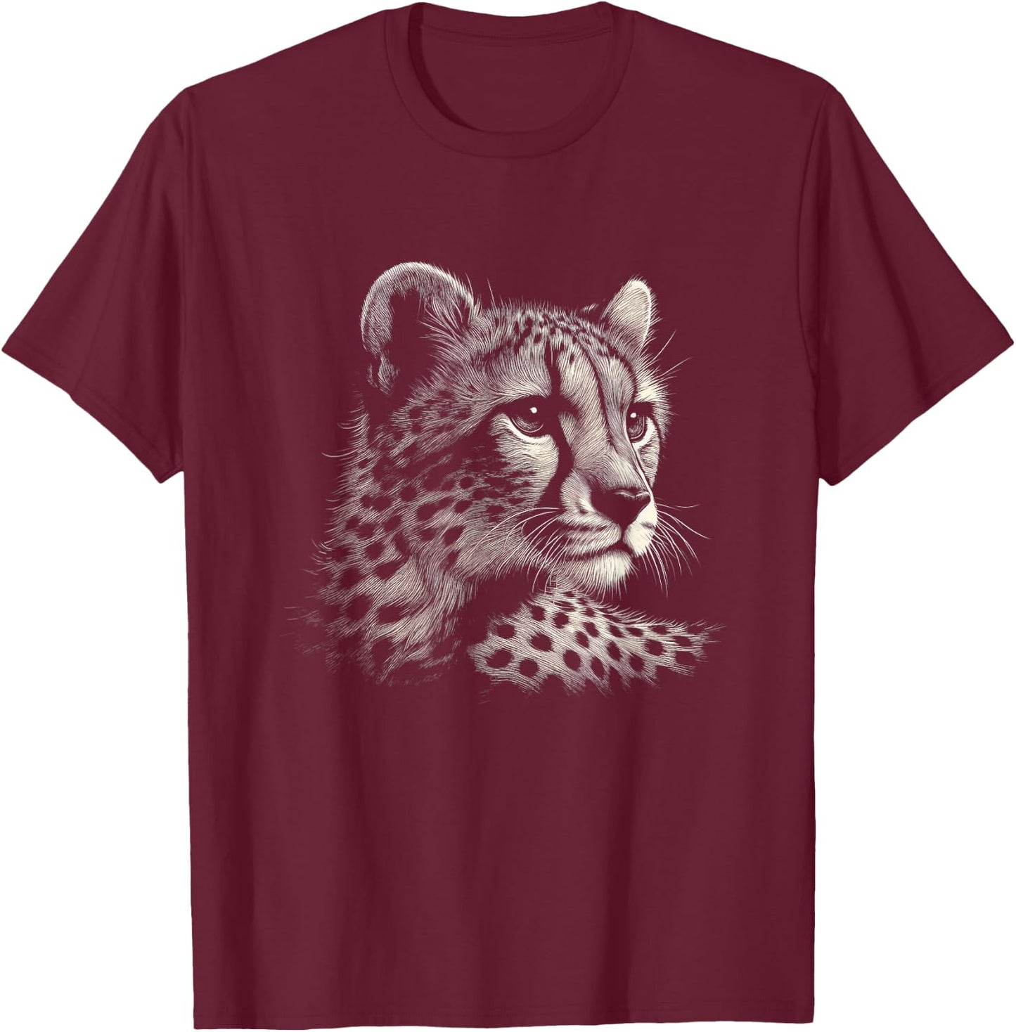Leopard Cheetah Face Graphic Art Design T-Shirt - T-Shirt | Maroon