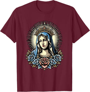 Virgin Mary Religious Art Spiritual Devotion T-Shirt - T-Shirt | Maroon