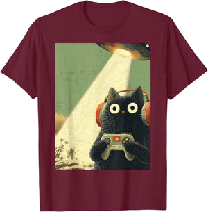 Japanische Zocker Katze Videospiele Entführung UFO Alien T-Shirt - T-Shirt | Maroon