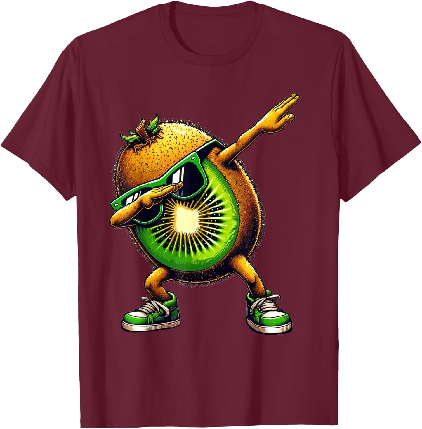 Dabbing Green Kiwi Funny Green Kiwi with Kiwi Motif , black T-Shirt - T-Shirt | Maroon