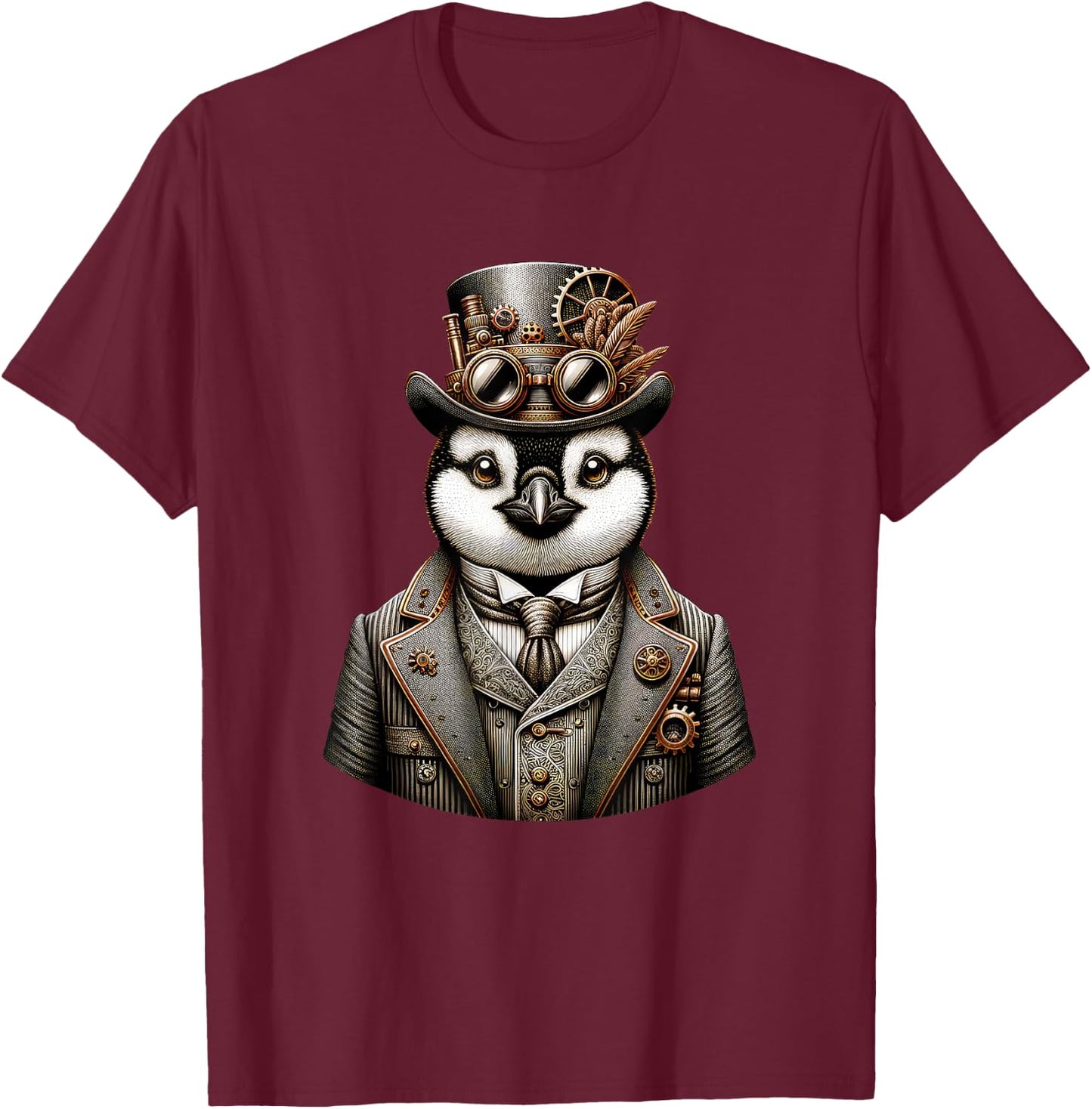 Steampunk Penguin Women Men Kids Steampunk Penguin T-Shirt - T-Shirt | Maroon