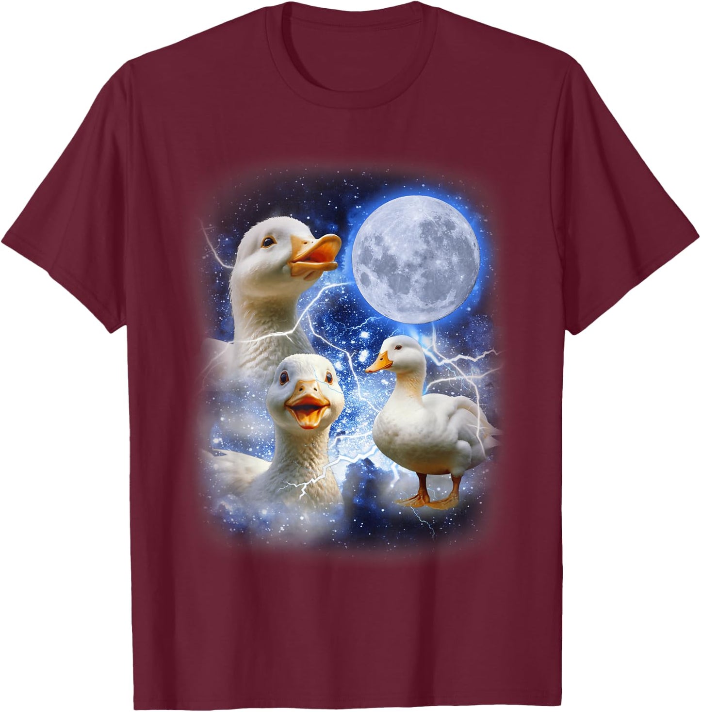 3 Ducks Moon Howl Funny Weird Cursed Pekin Duck Lover T-Shirt - T-Shirt | Maroon