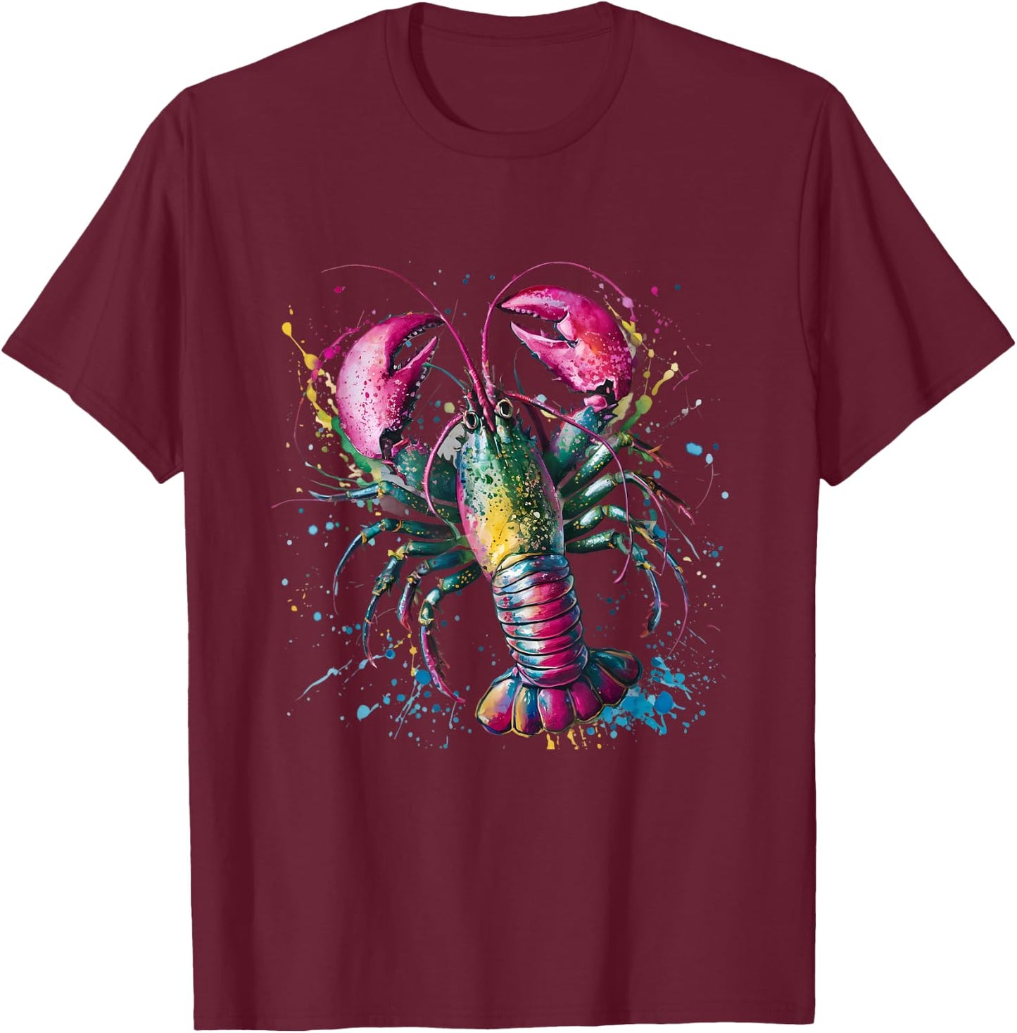 Lobster Men Woman Colorful Watercolor Lobster T-Shirt - T-Shirt | Maroon
