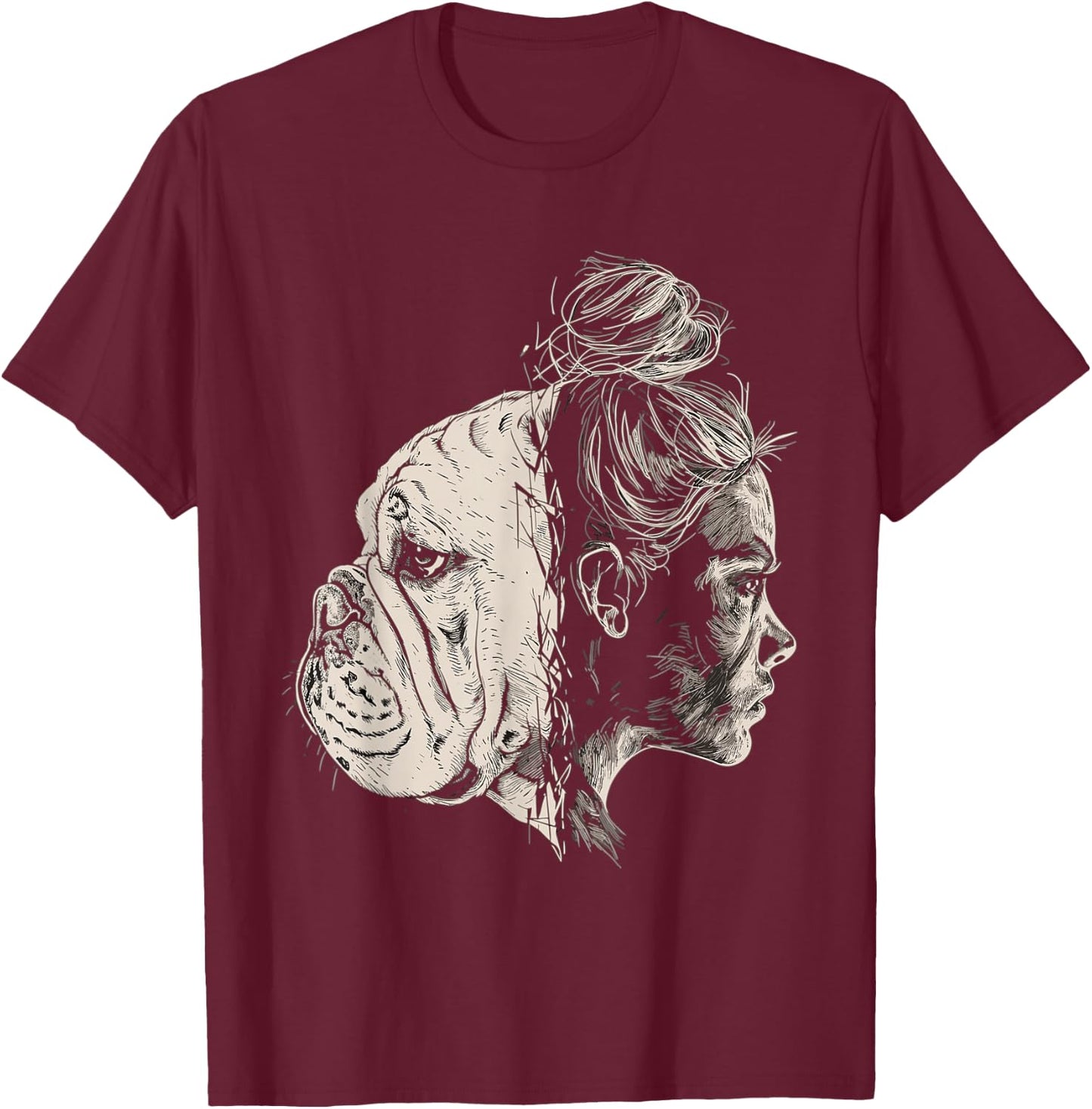 English Bulldog Mom Dog Art Mother's Day T-Shirt - T-Shirt | Maroon