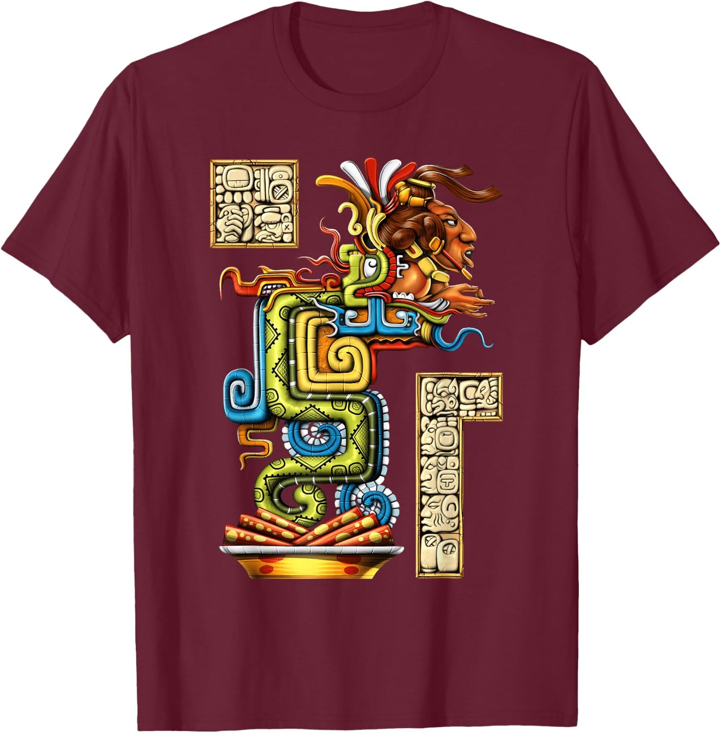 Quetzalcoatl Snake Aztec Mythology God Ancient Maya T-Shirt - T-Shirt | Maroon