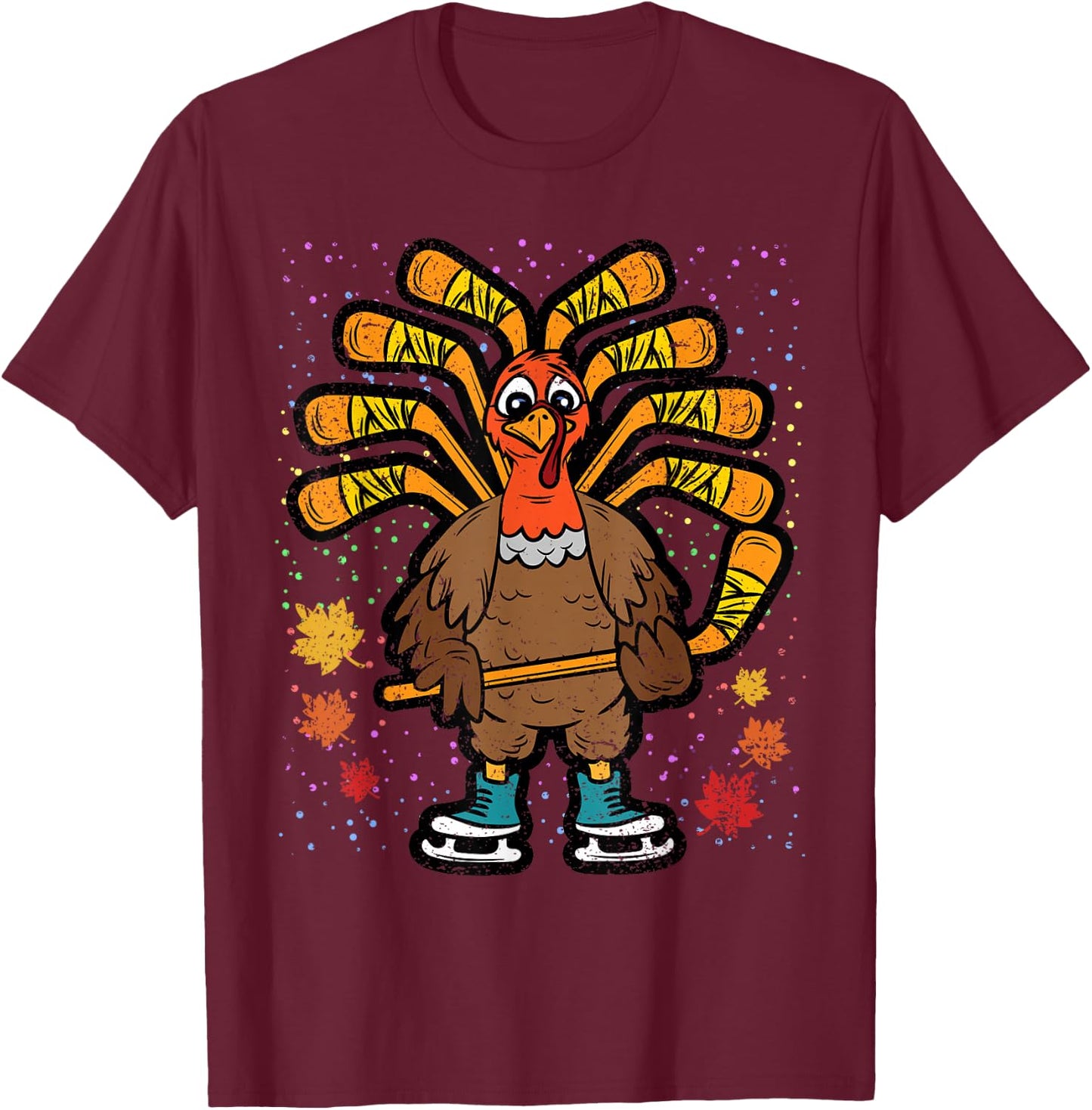 Turkey Hockey Player Thanksgiving Day Fall Autumn Men Boys T-Shirt - T-Shirt | Maroon