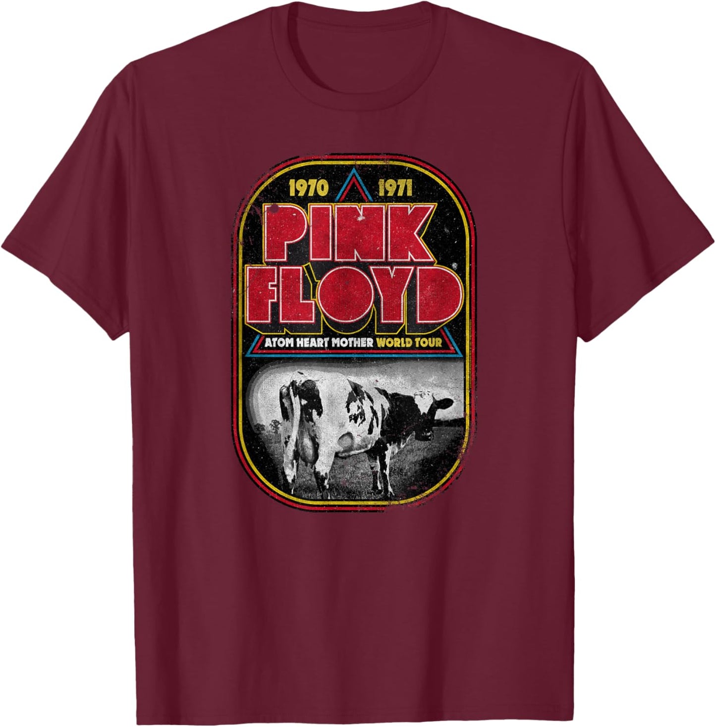 Pink Floyd Atom Heart Mother Distressed World Tournament , black T-Shirt - T-Shirt | Maroon