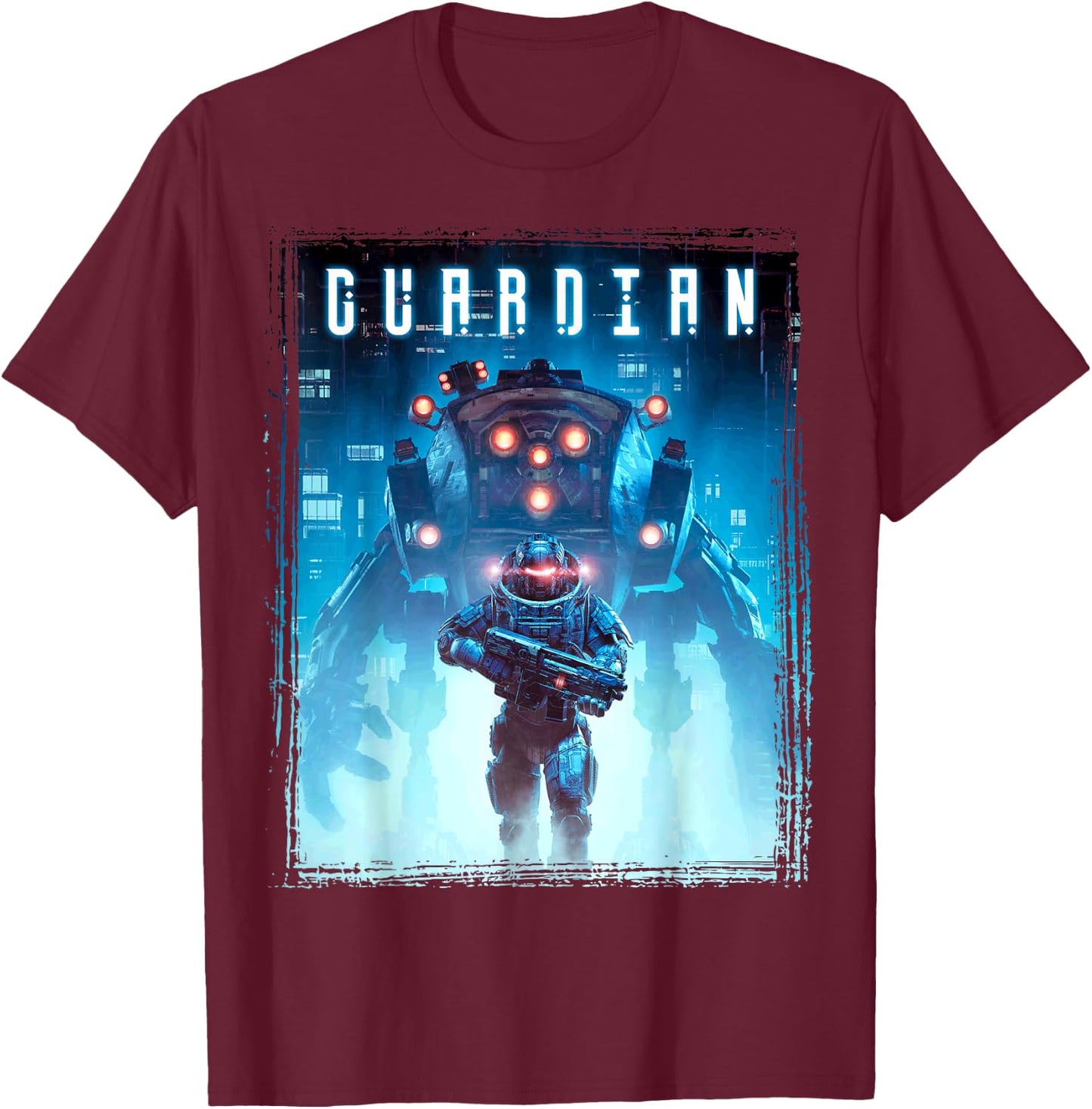 Science Fiction Cyberpunk Mech Guardian Robot Soldat Gamer T-Shirt - T-Shirt | Maroon
