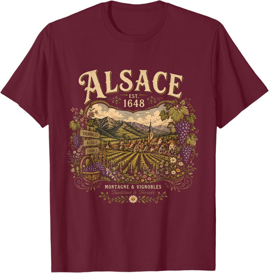Alsace Est 1648 French Wine Region Alsatian Vineyard T-Shirt - T-Shirt | Maroon