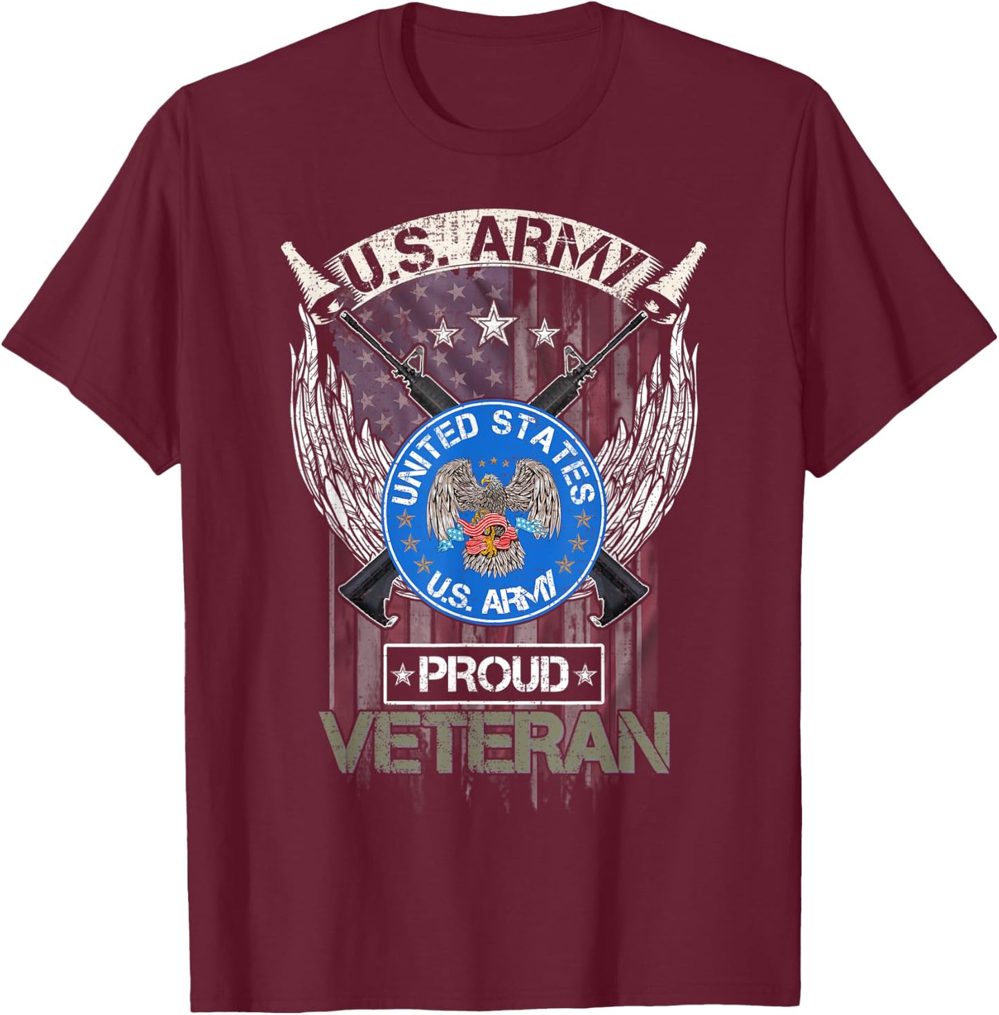 Vintage USA American Flag US Army Proud Veteran Military Women Men T-Shirt - T-Shirt | Maroon