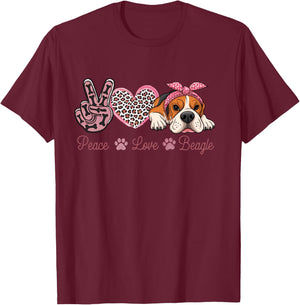 Funny Puppy Dog Mom Peace Love Beagle Dog Mother's Day T-Shirt - T-Shirt | Maroon
