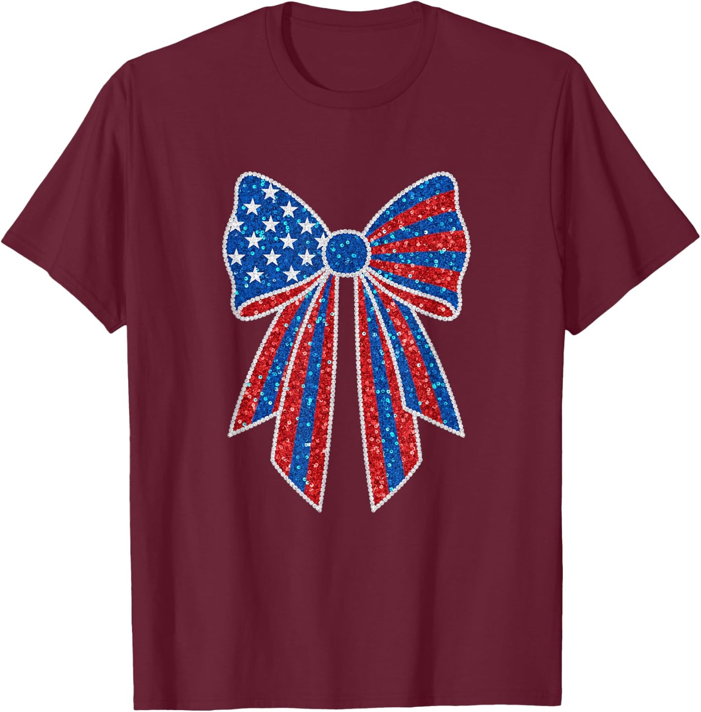 Patriotic Stars and Stripes Bow for Girls American Flag Red T-Shirt - T-Shirt | Maroon