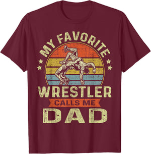 My Favorite Wrestler Calls Me Dad Flag Wrestling Fathers Day T-Shirt - T-Shirt | Maroon
