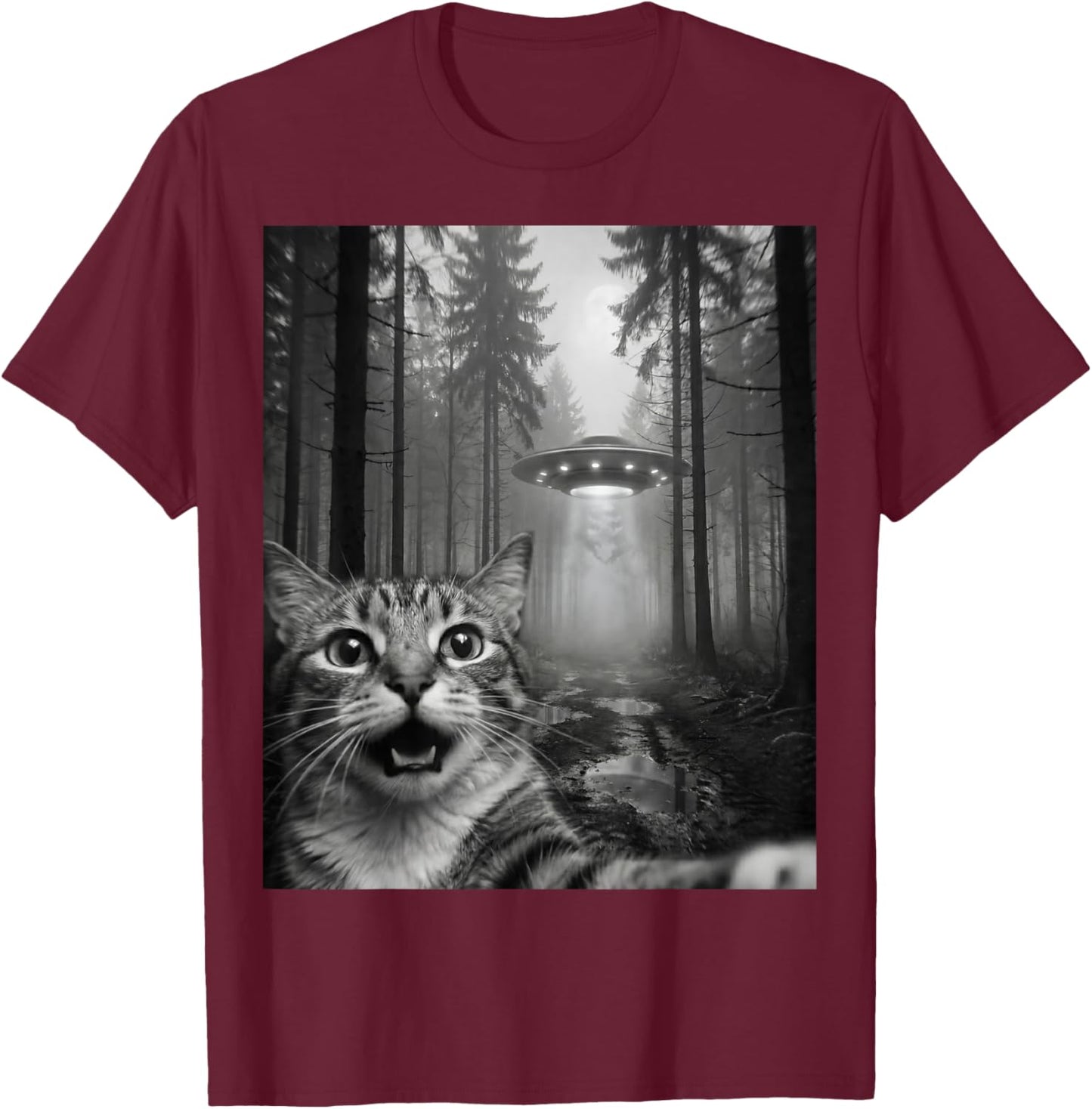 Chat Témoin OVNI Humour Paranormal Rencontre Insolite T-Shirt - T-Shirt | Maroon