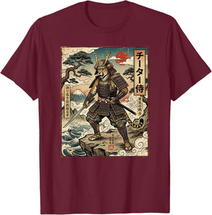 Cheetah Japanese Poster Samurai Men Boy Animal Cheetah T-Shirt - T-Shirt | Maroon