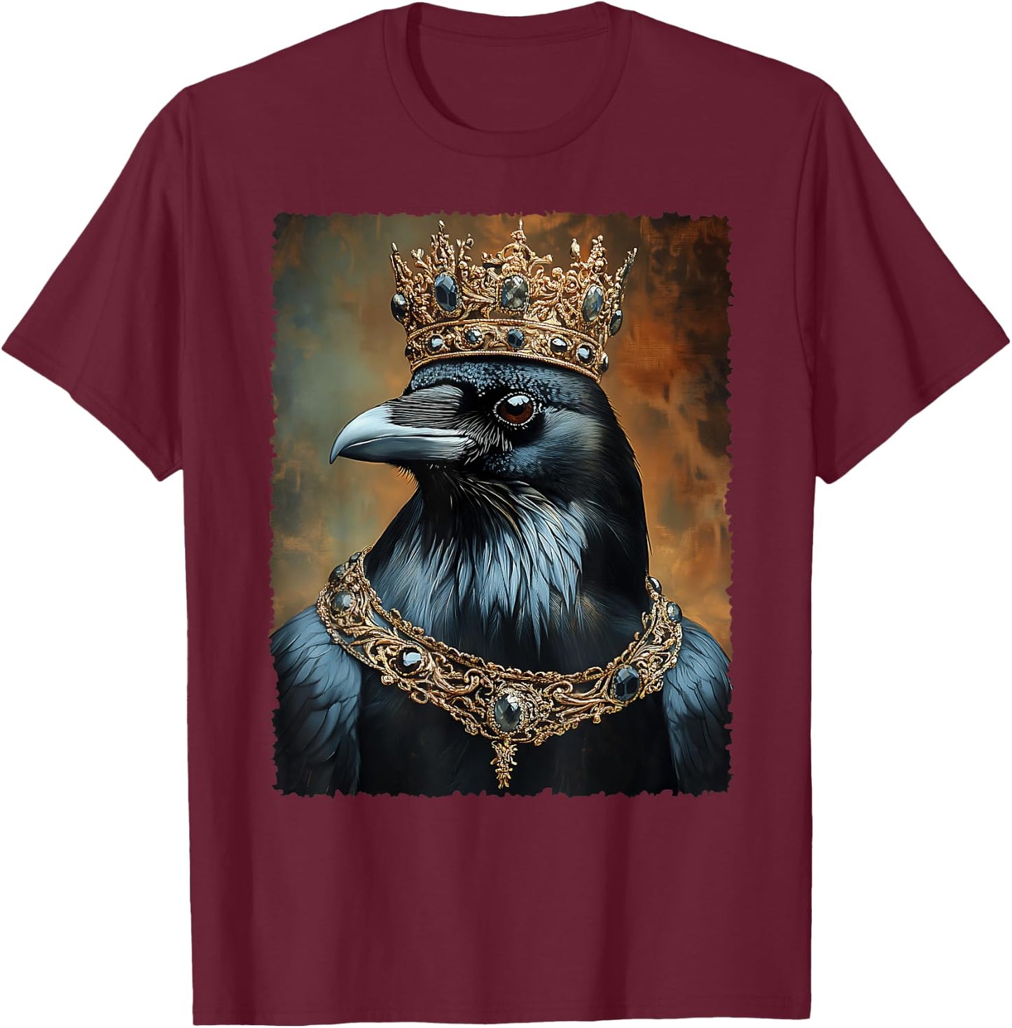 Vintage Black Crow Raven Bird Halloween King Crown Gothic T-Shirt - T-Shirt | Maroon