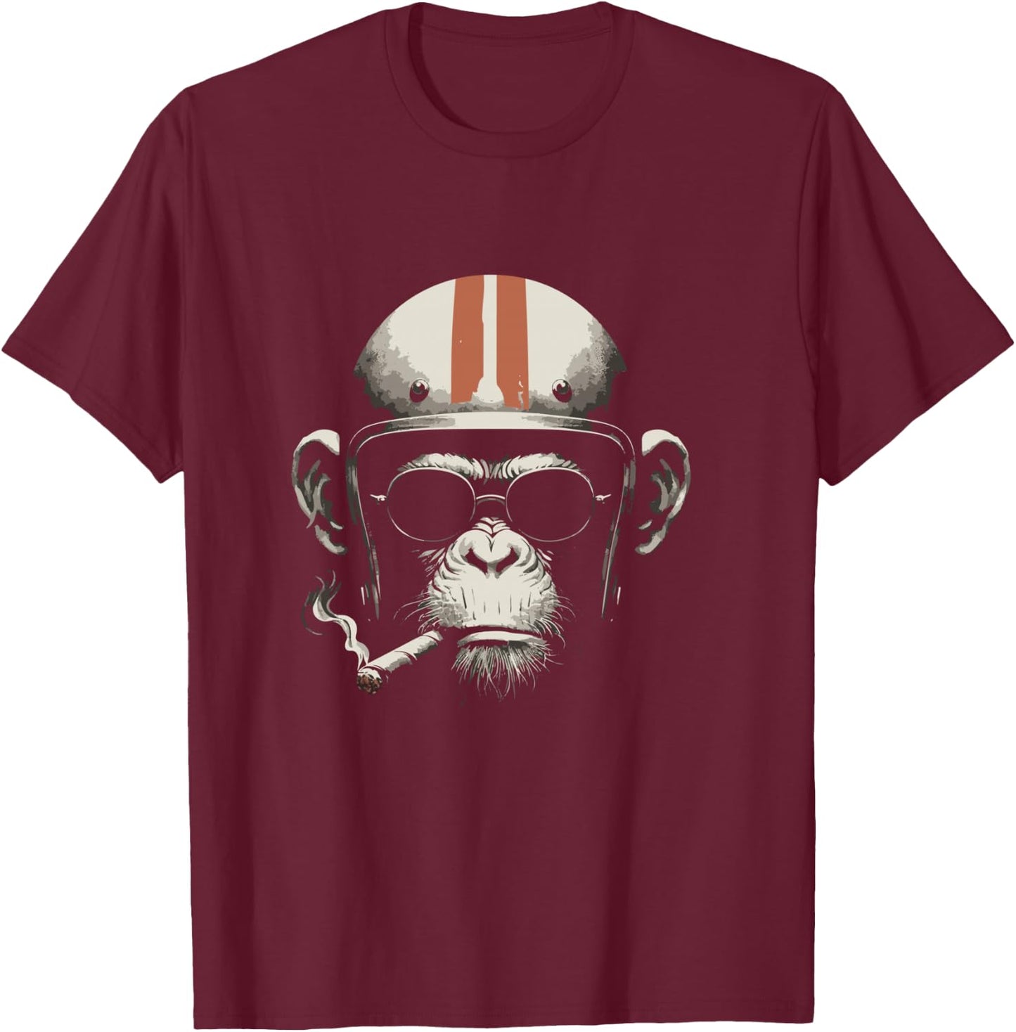 Cigar Smoking Monkey Retro Vintage Motorcycle Helmet T-Shirt - T-Shirt | Maroon