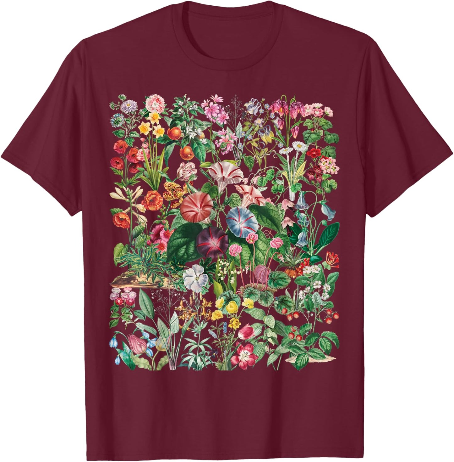 Vintage Inspired Flower Botanical Chart Gift T-Shirt - T-Shirt | Maroon
