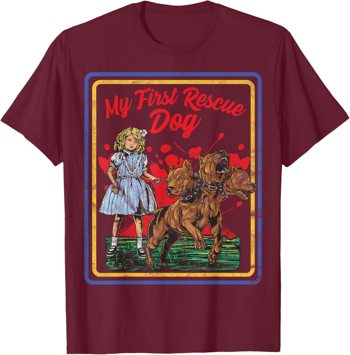 Vintage Child Game Horror Dark Humour My First Rescue Dog , black T-Shirt - T-Shirt | Maroon