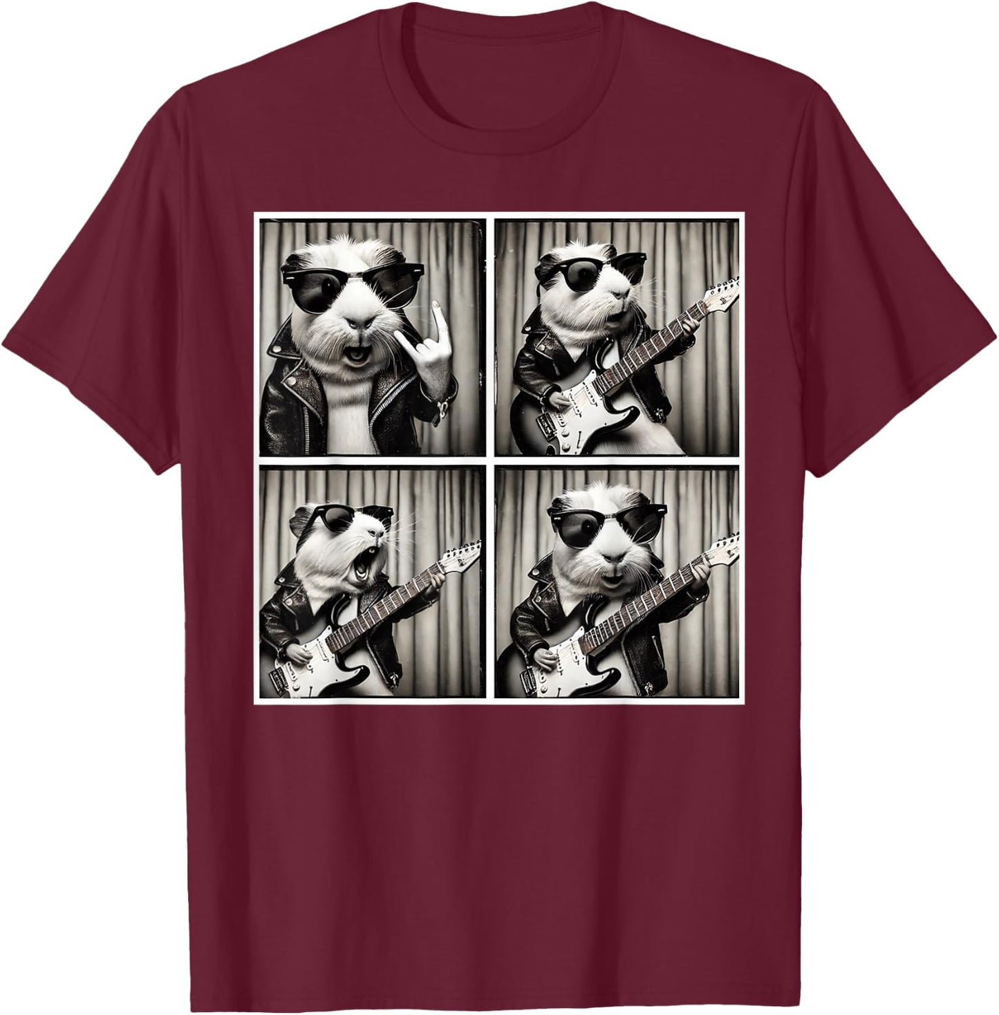 Guinea Pig Playing Electric Guitar Guinea Pig Photobooth T-Shirt - T-Shirt | Maroon