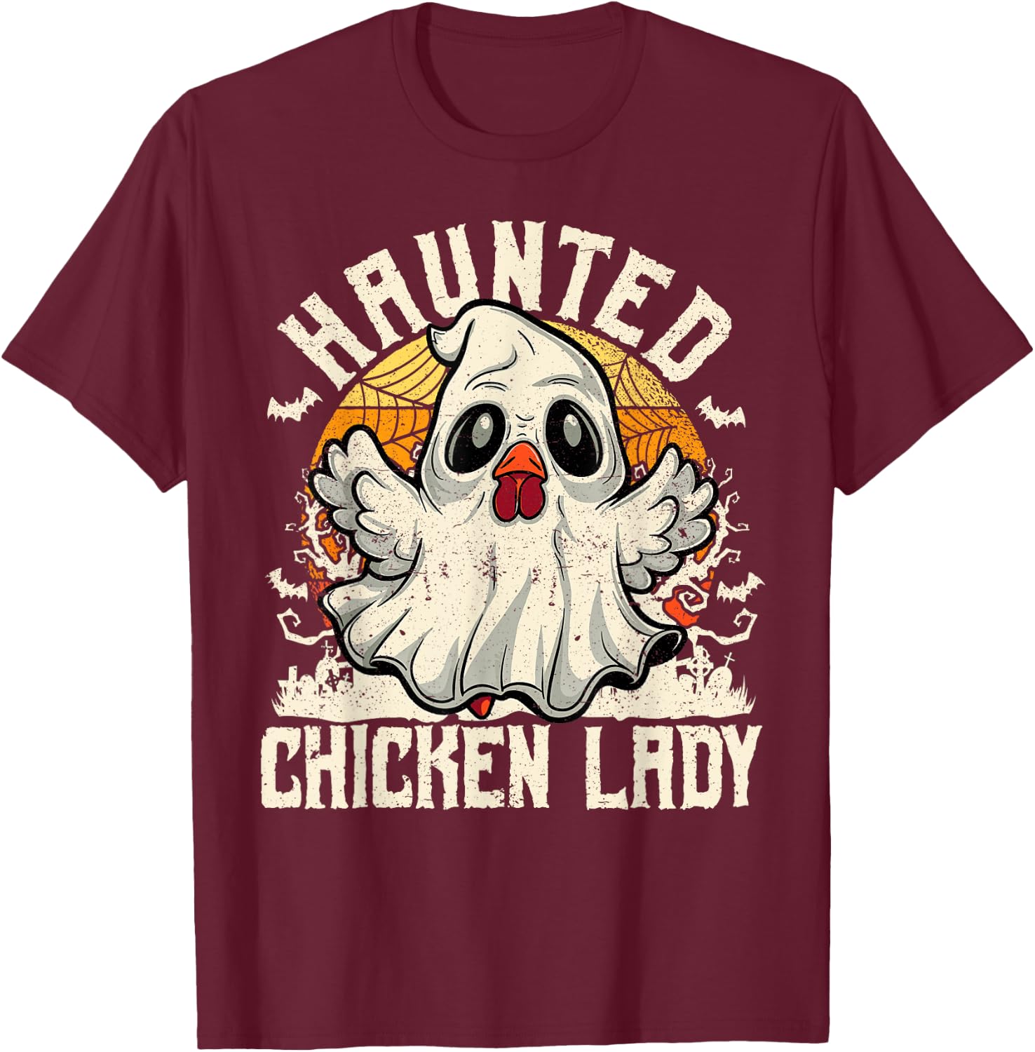 Haunted Chicken Lady Halloween Chicken Women T-Shirt - T-Shirt | Maroon
