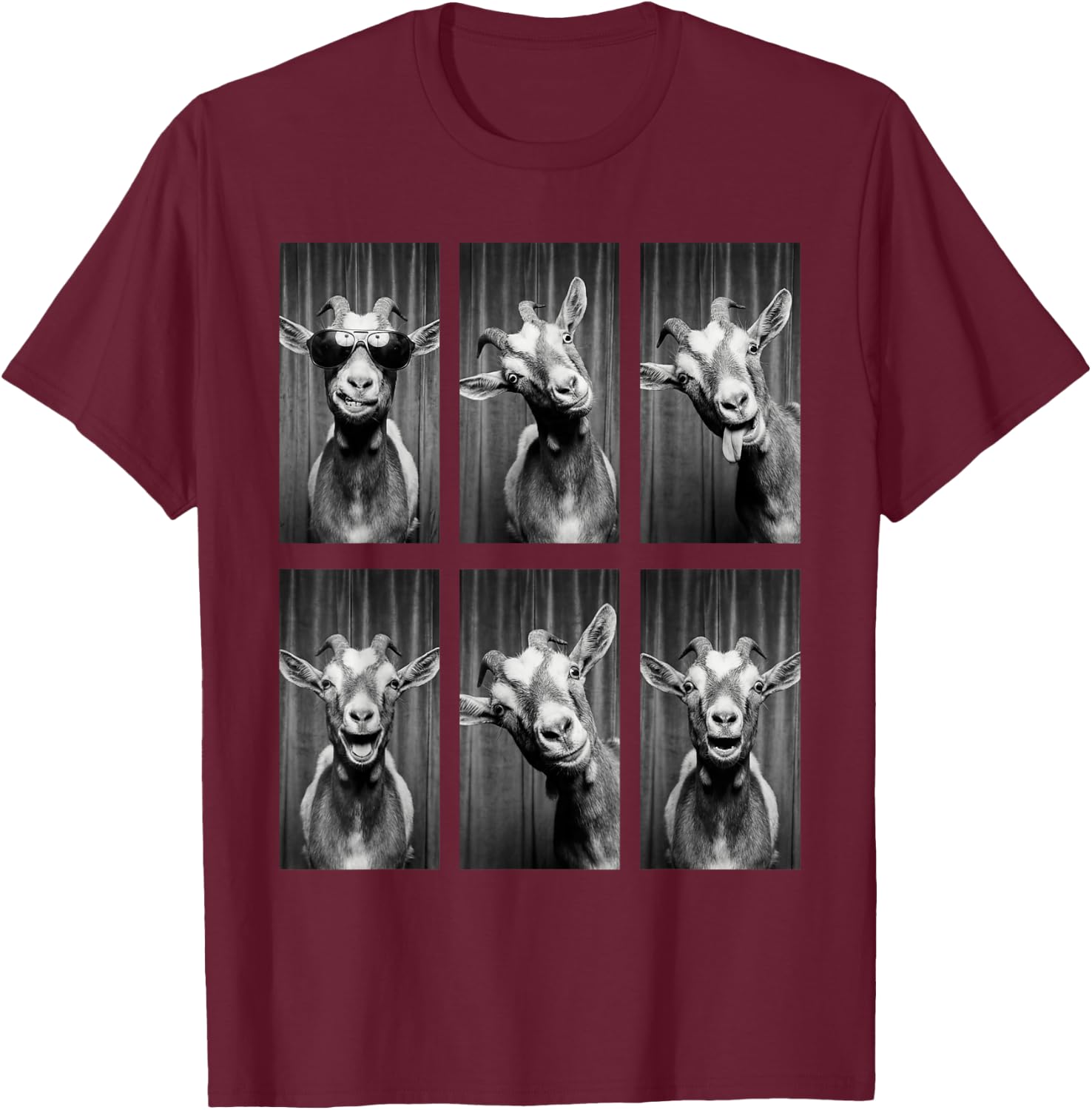 Goat Photobooth Funny Farm Animal Portrait T-Shirt - T-Shirt | Maroon