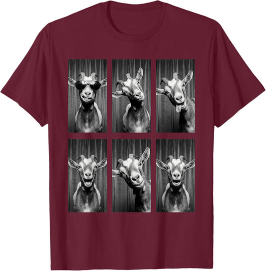 Goat Photobooth Funny Farm Animal Portrait T-Shirt - T-Shirt | Maroon