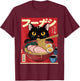 Funny Japanese Ramen Kawaii Cat Anime Graphic , Black, S T-Shirt - T-Shirt | Maroon
