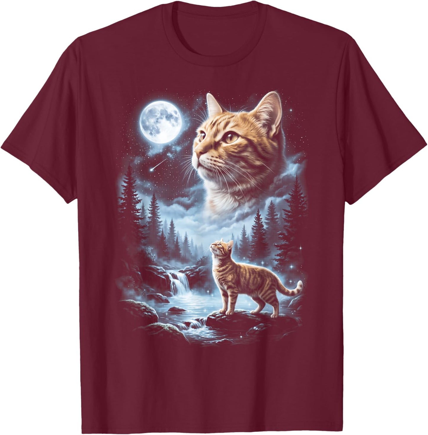 Orange Tabby Cat Howling at Moon 90's Retro T-Shirt - T-Shirt | Maroon