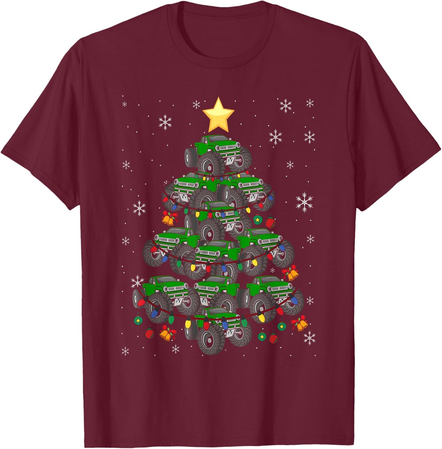 Monster Truck Christmas Tree Xmas Boys Toddler Kids T-Shirt - T-Shirt | Maroon