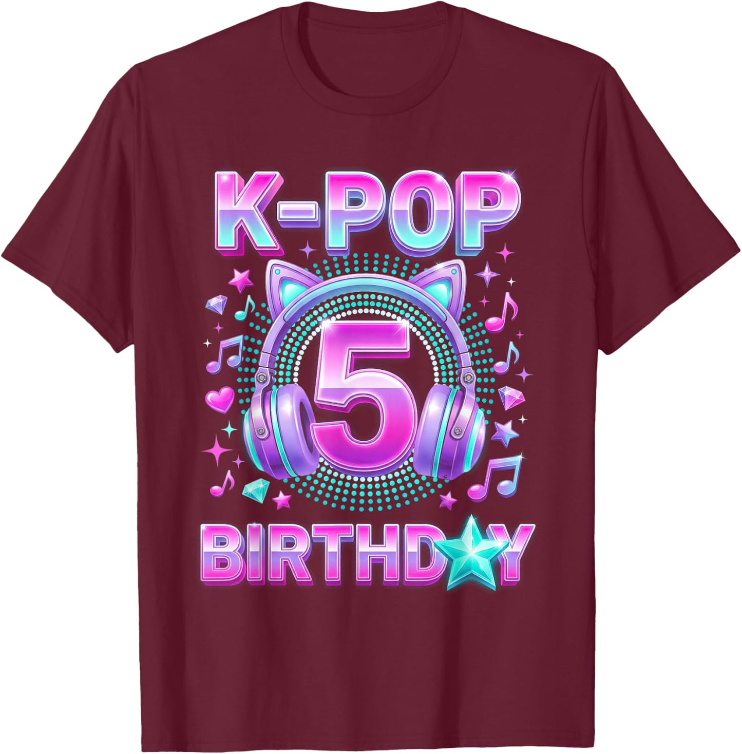 K-Pop 5. Geburtstag Mädchen 5 Jahre alt koreanische Musik T-Shirt - T-Shirt | Maroon