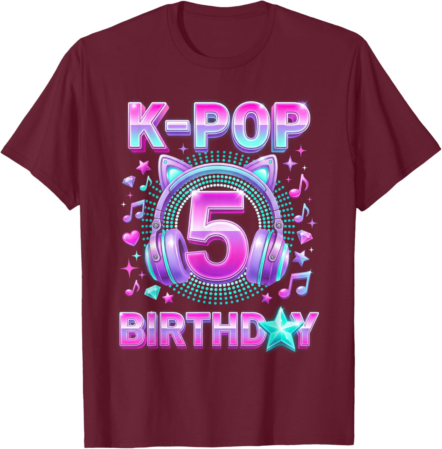 K-Pop 5. Geburtstag Mädchen 5 Jahre alt koreanische Musik T-Shirt - T-Shirt | Maroon