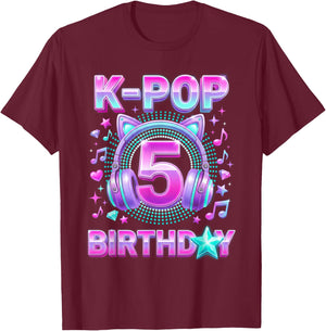K-Pop 5. Geburtstag Mädchen 5 Jahre alt koreanische Musik T-Shirt - T-Shirt | Maroon