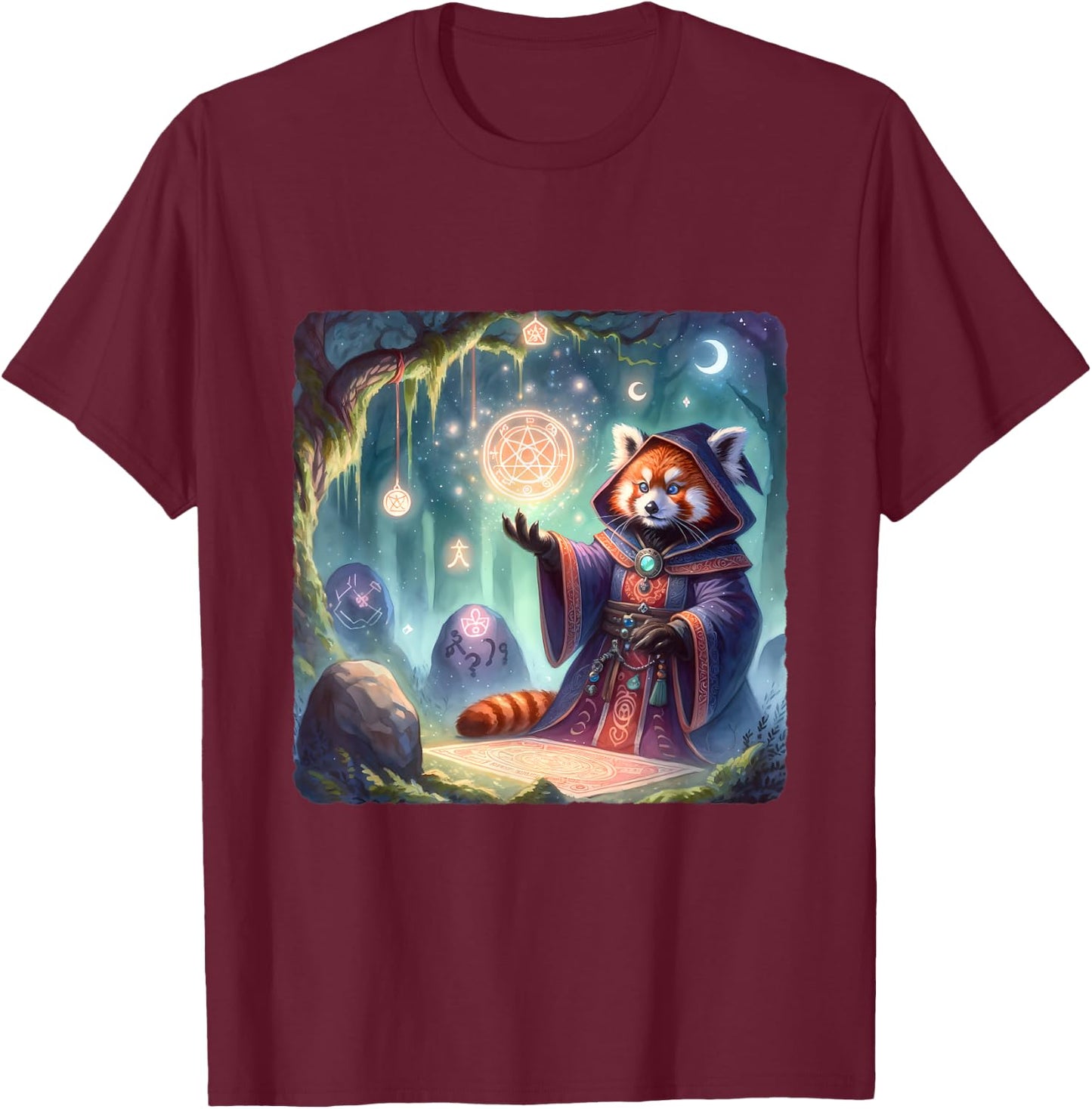 Red Panda Wizard Casting A Spell. Magic T-Shirt - T-Shirt | Maroon