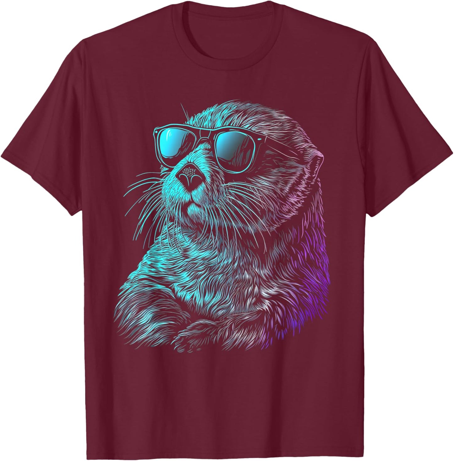 Otter Wearing Sunglasses Funny Cute Animal Sea Otter Lover T-Shirt - T-Shirt | Maroon