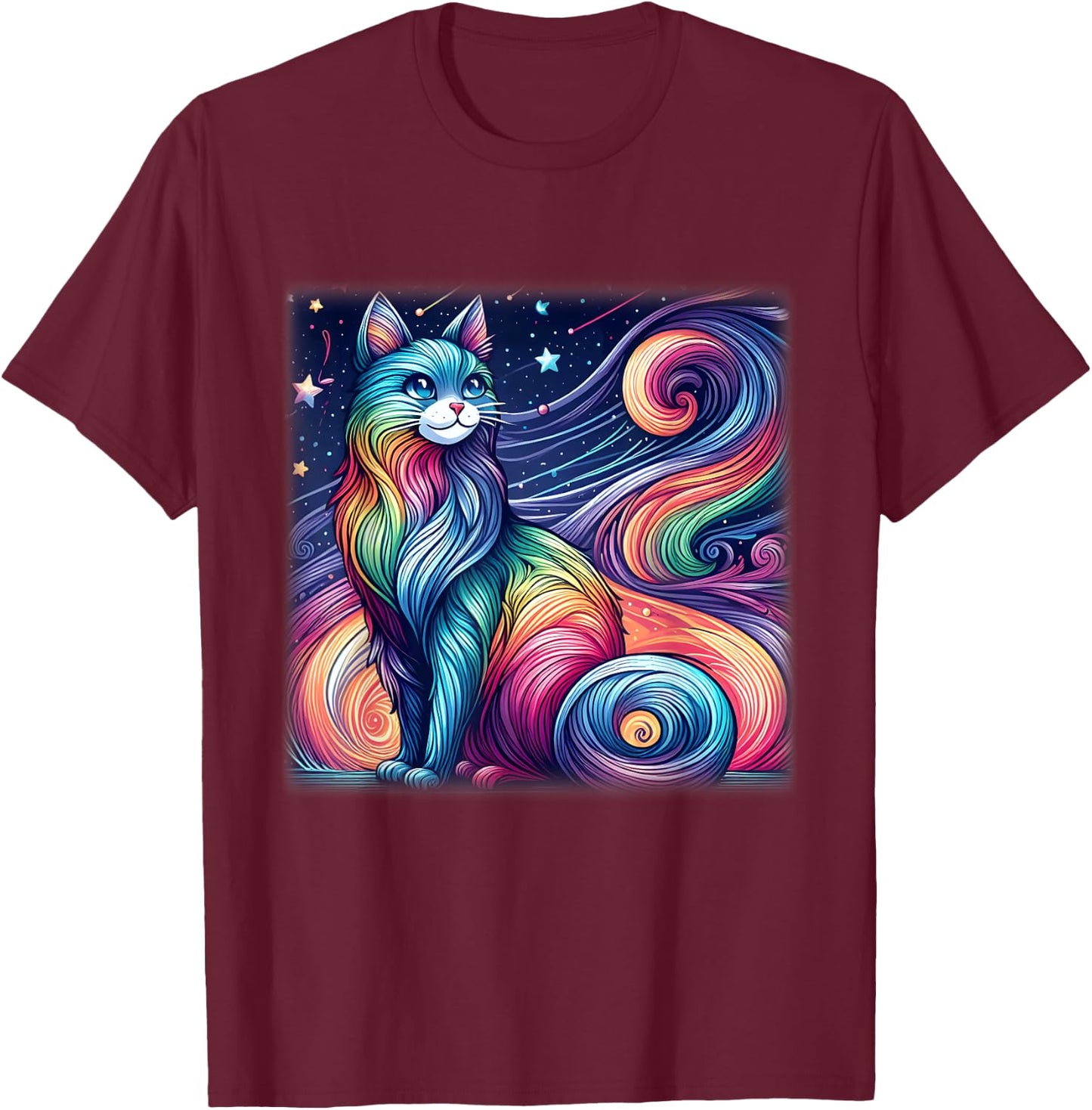 Colorful Pastel Cat Galaxy Shirt Cute Cosmic Space Cat Lover Men Women Kids T-Shirt - T-Shirt | Maroon