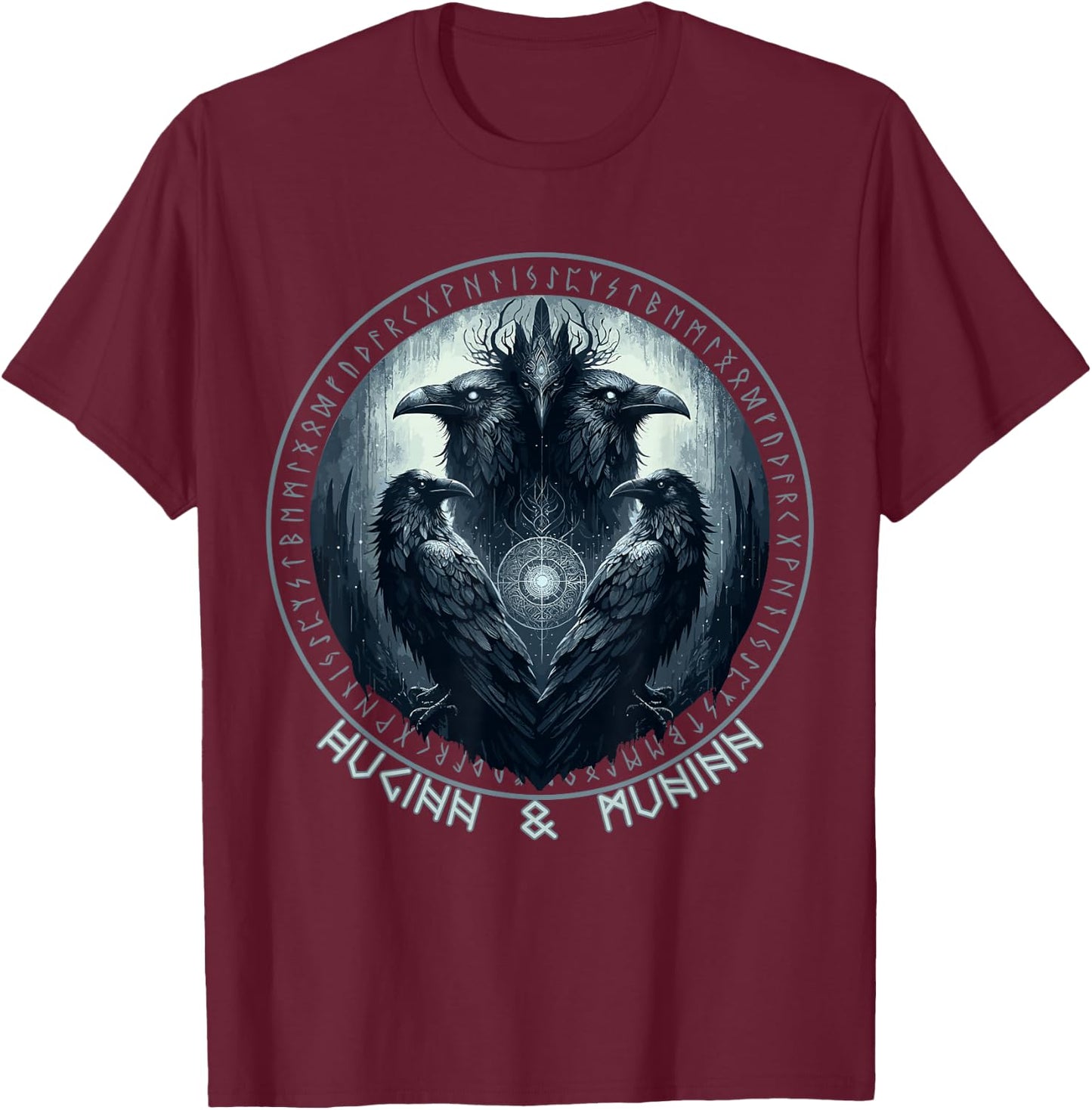 Odin Ravens Huginn & Muninn Vegvisir Vikings Myth T-Shirt - T-Shirt | Maroon