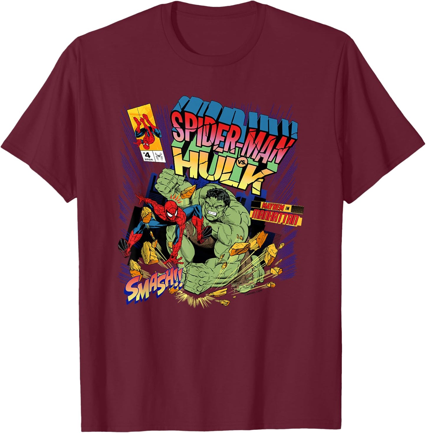 Marvel Spider-Man: New Day Hulk Smash Comic Cover T-Shirt - T-Shirt | Maroon