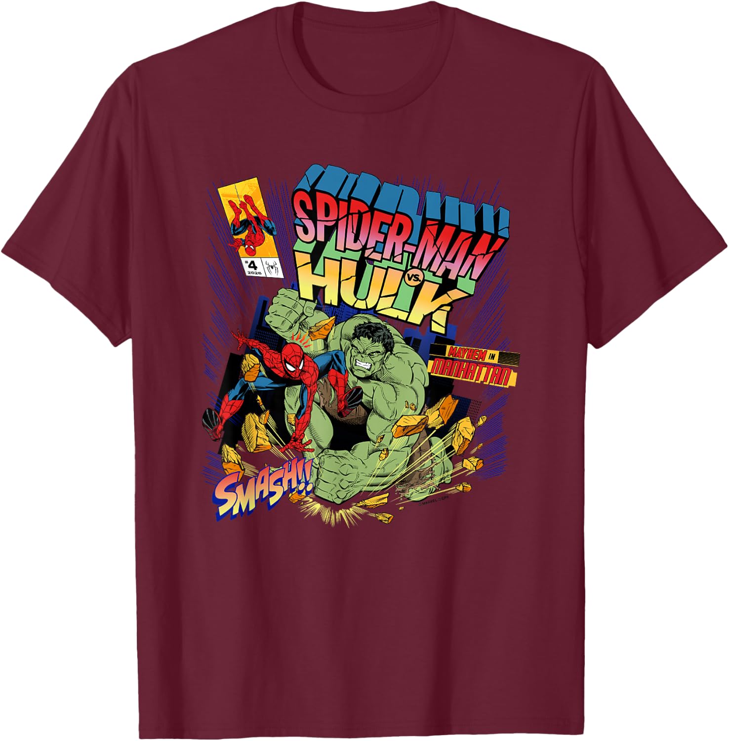 Marvel Spider-Man: New Day Hulk Smash Comic Cover T-Shirt - T-Shirt | Maroon