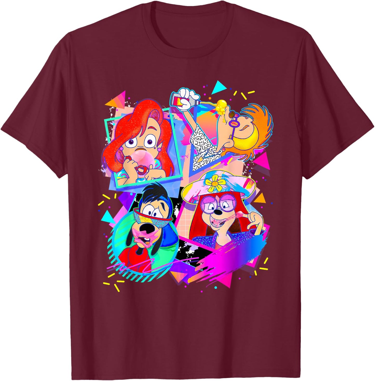 Disney A Goofy Movie Bubble Gum Retro Nineties , Black, S T-Shirt - T-Shirt | Maroon
