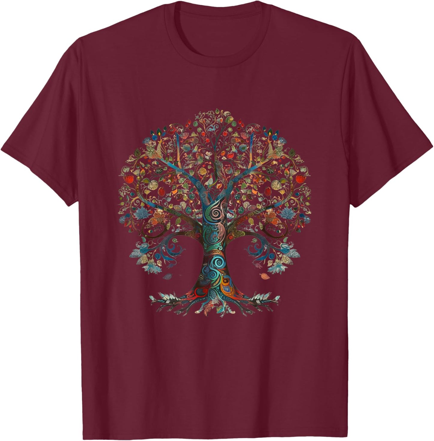 Colorful Tree of Life: The Wonders of Nature T-Shirt - T-Shirt | Maroon