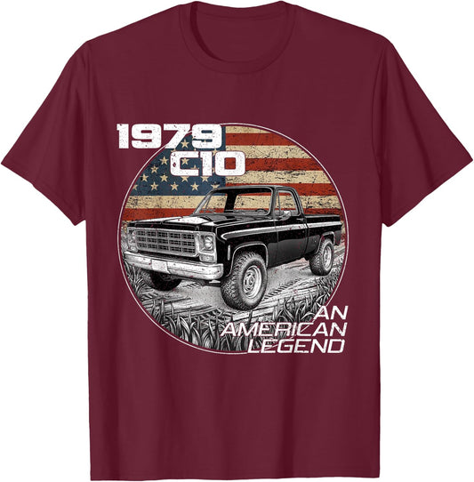 American Flag 1979 C10 79 Truck Vintage Silhouette Classic T-Shirt - T-Shirt | Maroon