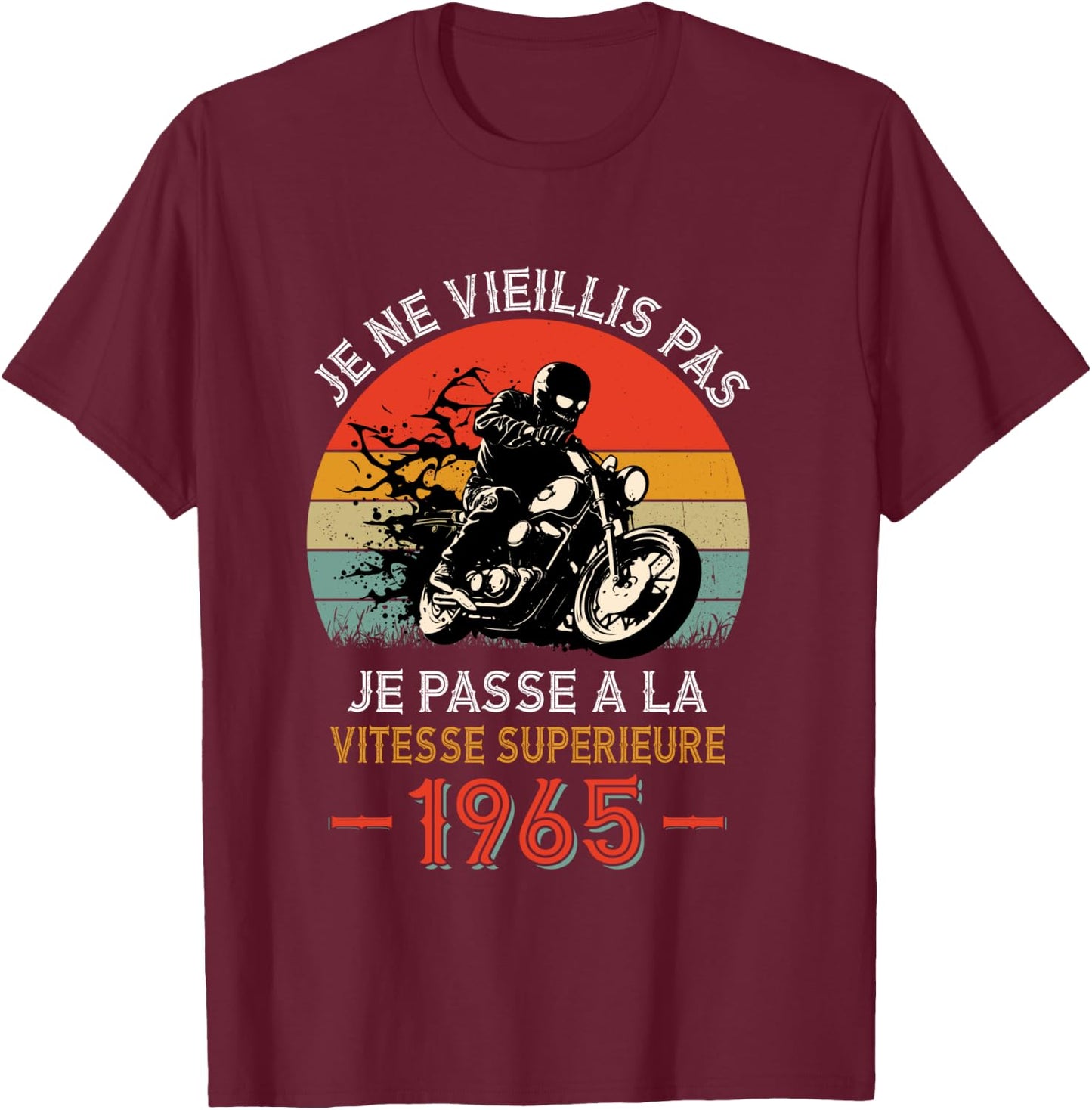 Birthday 60 Years Old Biker Born In 1965 Vintage Motorcycle Biker , Black, S T-Shirt - T-Shirt | Maroon